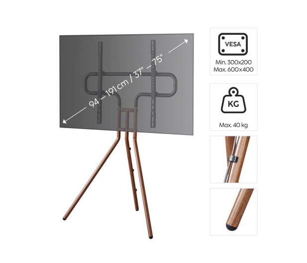 Hama Stojak do TV typu sztaluga wygląd drewna VESA 600x400 75" - 1516985 - zdjęcie 5